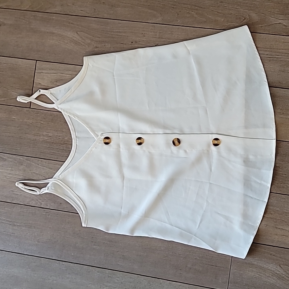 White with brown buttons tank top